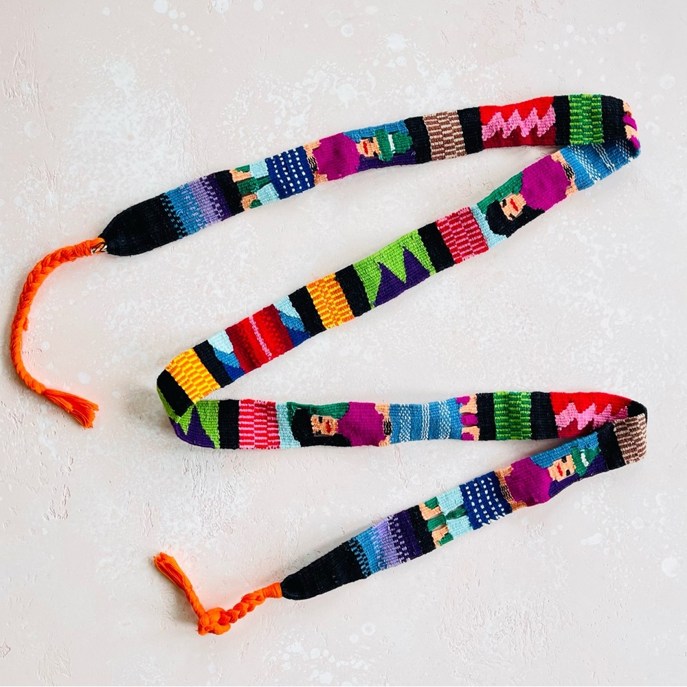 Handmade Woven Guatemalan Multicolored Faja Sash Belt Folkart People Traditional